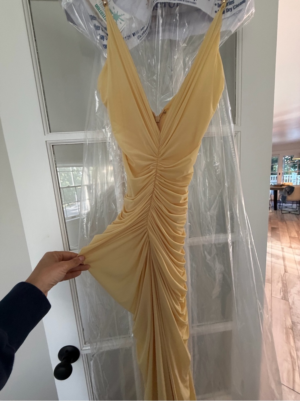 Ronny Kobo Yellow Ruched V-Neck Maxi Dress - Picture 6 of 11